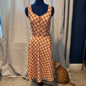 Chic Orange and White Plaid Midi Dress